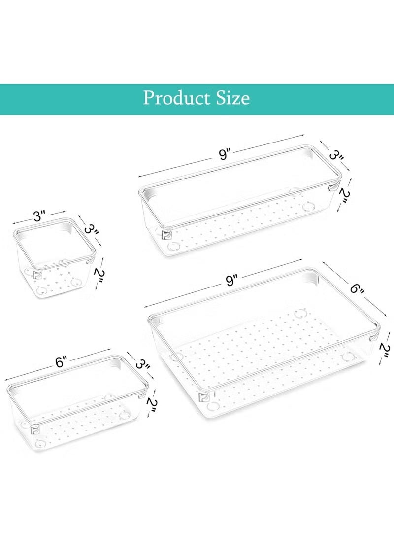 8 Pack Desk Drawer Organizers, Clear Drawer Organizers, Toiletry and Storage Organizers, Non-Slip Plastic Drawer Organizer for Makeup, Bathroom, Kitchen and Office - Image 3